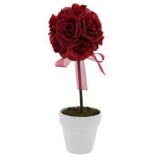Burgundy Table Rose Topiary in Pot
