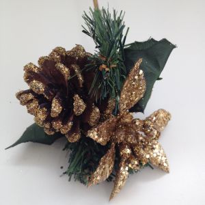 Pick Poinsettia Gold on stick 50cm