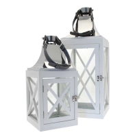 Lantern Wooden White Set 2