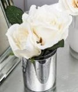 Artificial Cream Rose in Silver Vase 15x15cm