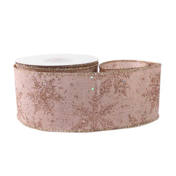 Ribbon Natural w Gold Glitter Snowflakes