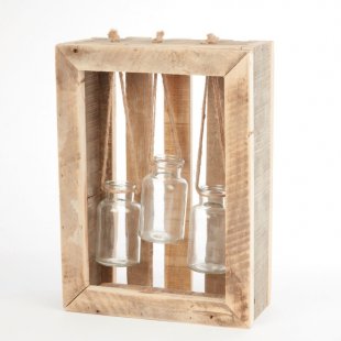 Wooden Box with 3 Bottle Hang
