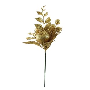 Glitter Bauble with Fern & Berry Pick - Gold
