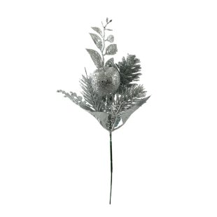 Glitter Apple & Foliage Pick - Silver - 24cm
