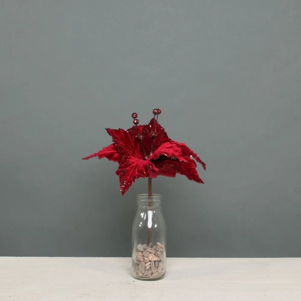 Poinsettia Pick Velvet Burgundy Medium