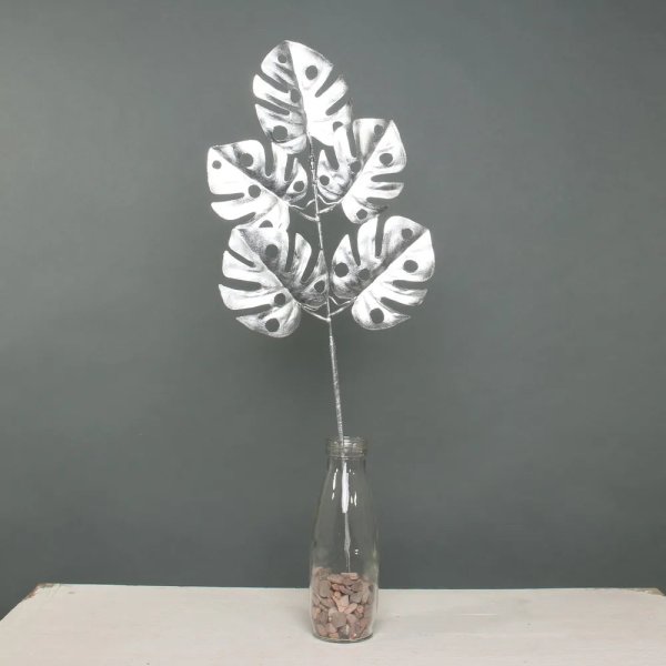 Metallic monstera leaf spray Silver