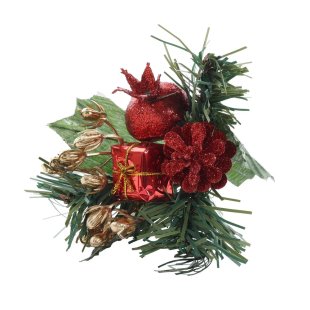 Christmas pick with gold ribbon and red parcel