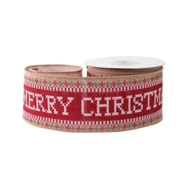 Merry Christmas Cross Stiitch Ribbon (63mm x 10yds)