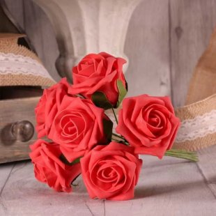 Foam Tea Rose x6 Coral Pink
