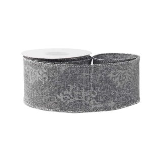 Grey Silver Pattern Ribbon (63mm x 10yds)