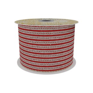 Red and Natural Stripe Stitched Fabric Ribbon 63mm x 10ydRed and Natural Stripe Stitched Fabric Ribbon 63mm x 10yd