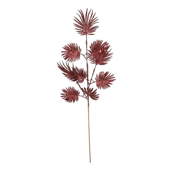 Glitter Feather Leaf Stem Burgundy