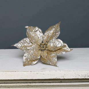 Glitter poinsettia pick Gold