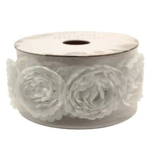 Rose Ribbon with Flower - Cream (40mm x 2m)